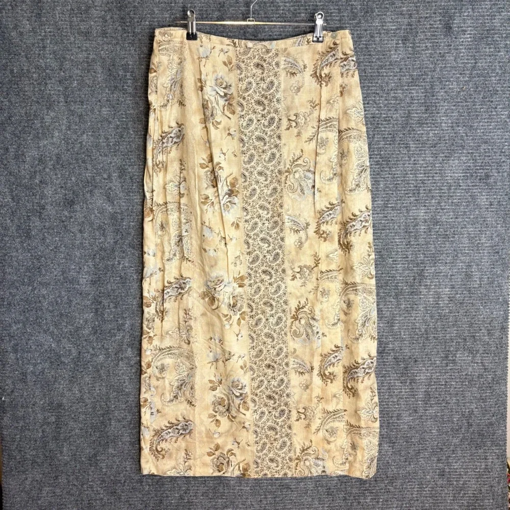 Van Heusen Womens Paisley Floral Linen Blend Wrap Maxi Skirt Tan Brown Large